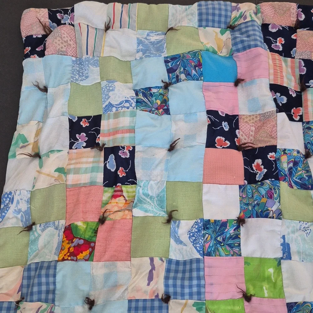 Vintage Handmade Patchwork Quilt Multicolor Shabby Cottage Granny 44